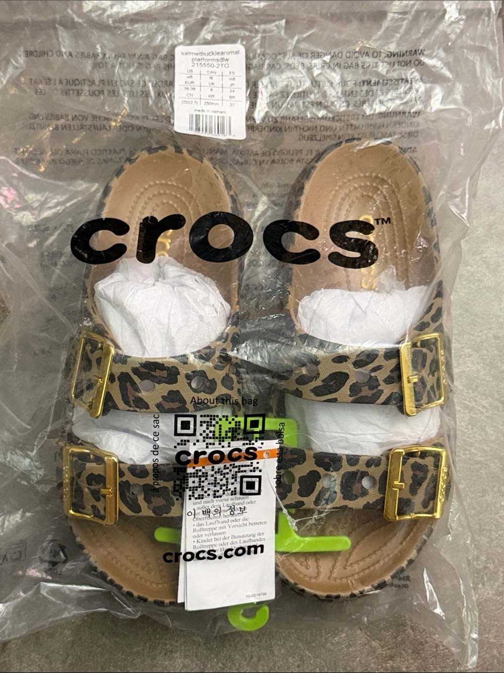 VIRAL SOLD OUT CROCS Leopard-Print Double Buckle Slide Sandals - Tan/Black - Picture 3 of 3